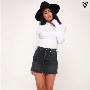 Free People RUGGED A-LINE WASHED BLACK DENIM SKIRT